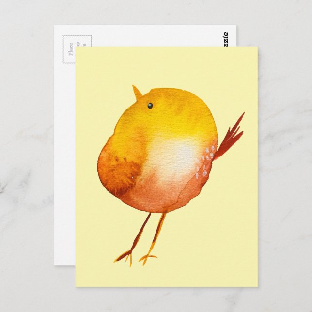 Cute yellow bird watercolor postcard (Front/Back)