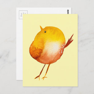Cute yellow bird watercolor postcard