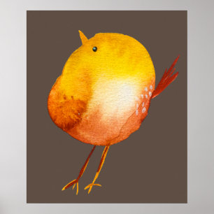 Cute yellow bird watercolor poster