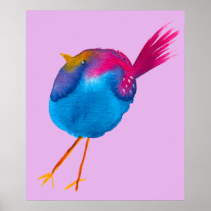 Cute yellow bird watercolor poster