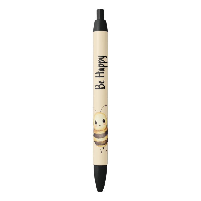 Cute Yellow Black Be Happy Bee Ink Pen (Front Vertical)