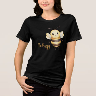 Cute Yellow Black Be Happy Bee Tri-Blend Shirt