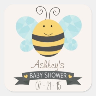 Cute Yellow & Black Bee Baby Shower Square Sticker