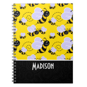 Cute Yellow & Black Bee Spiral Notebook