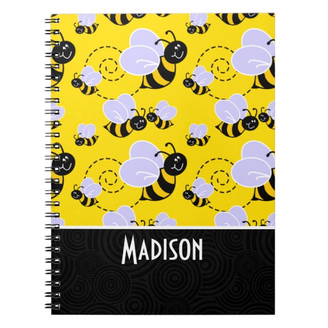 Cute Yellow & Black Bee Spiral Notebook (Front)