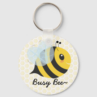 Cute Yellow Black Busy Bee with Honeycomb Pattern Key Ring