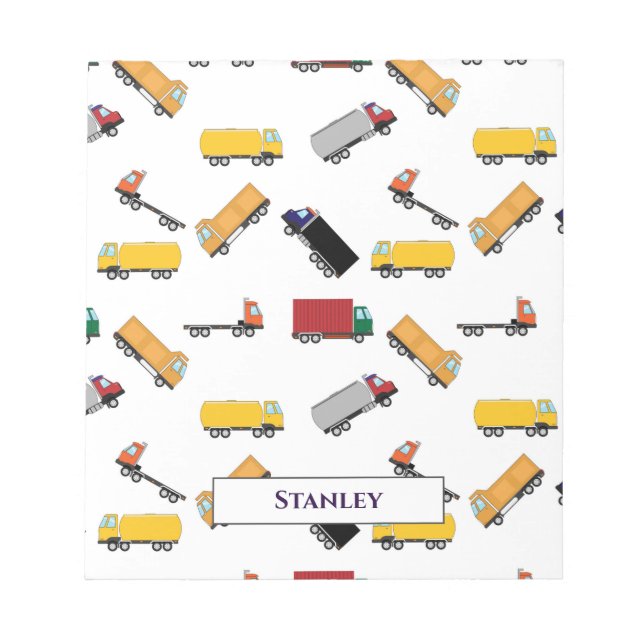 Cute Yellow Black Watercolor Personalised Truck  Notepad (Front)