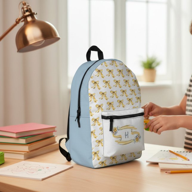 Cute yellow Bows Floral Initial Backpack (Creator Uploaded)