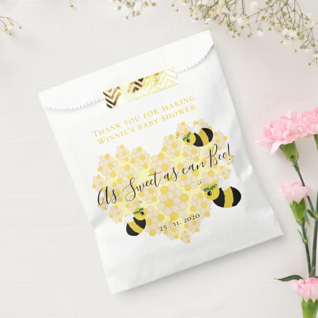 Cute Yellow Bumble Bee Honeycomb Heart Baby Shower Favour Bags (Sealed)