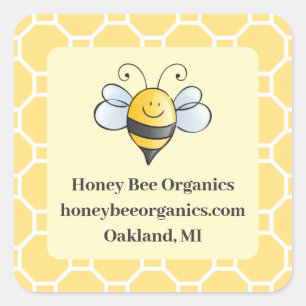 Cute Yellow Bumblebee Honey Business Square Sticker