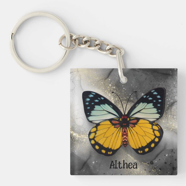 Cute Yellow butterfly Name  Key Ring (Front)
