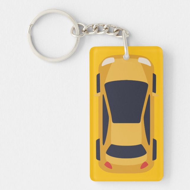 Cute Yellow Car – Fun Travel Accessory Key Ring (Front)