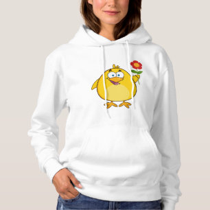 Cute Yellow Cartoon Chick with Flower Hoodie