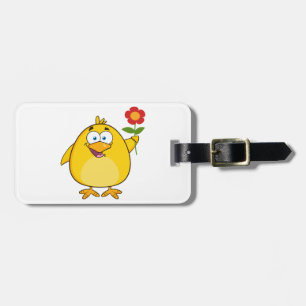 Cute Yellow Cartoon Chick with Flower Luggage Tag