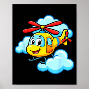Cute yellow cartoon helicopter funny chopper kids poster