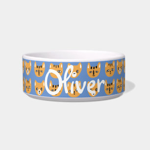 Cute Yellow Cat Head Pattern Customisable Name Bow Bowl