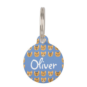 Cute Yellow Cat Head Pattern Customisable Name Pet Tag
