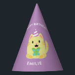 Cute Yellow Cat Kids Birthday Party Hat<br><div class="desc">Fun animals themed personalised kids birthday party hats.</div>