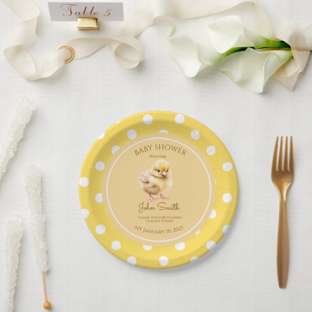 Cute yellow chick baby shower  paper plate (Wedding)