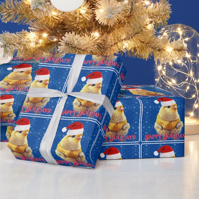 Cute Yellow Chick in Santa Hat Wrapping Paper (Holidays)