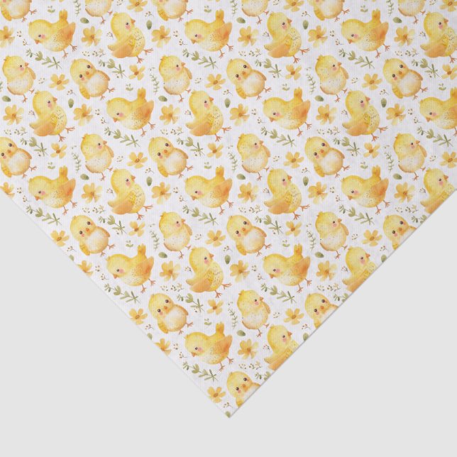 Cute Yellow Chicks and Flowers Tissue Paper (Detail)