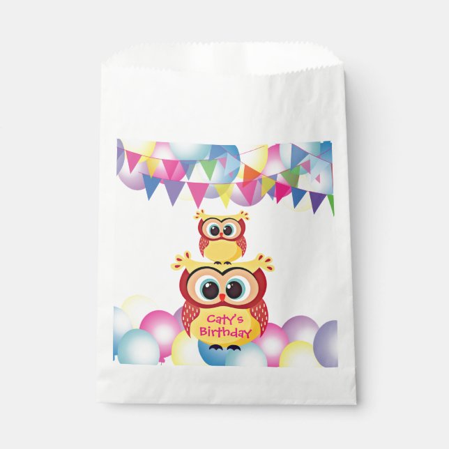 Cute yellow children baby owl birthday favour bags (Front)