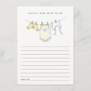 Cute Yellow Clothesline Advice for Mum Baby Shower Enclosure Card