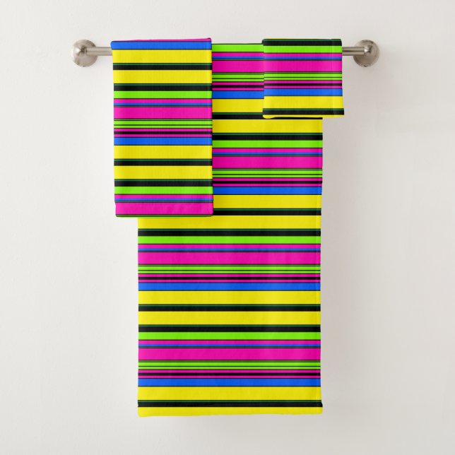 Cute yellow colourful stripes bath towel set (Insitu)