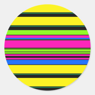 Cute yellow colourful stripes classic round sticker
