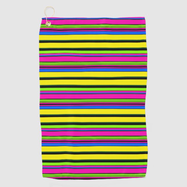 Cute yellow colourful stripes golf towel (Front)