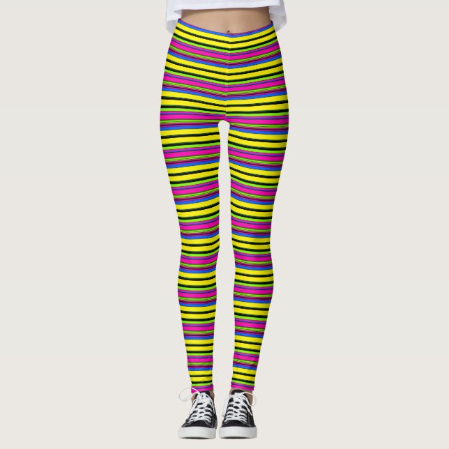 Cute yellow colourful stripes leggings (Front)