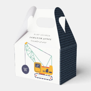 Cute Yellow Construction Crane Vehicle Baby Shower Favour Box
