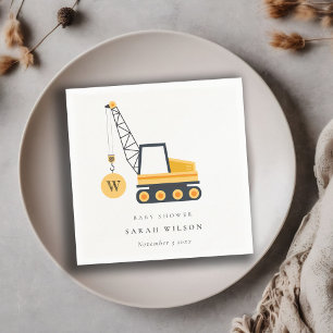 Cute Yellow Construction Crane Vehicle Baby Shower Napkin