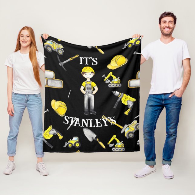 Cute Yellow Construction Truck Dump Fleece Blanket (In Situ)
