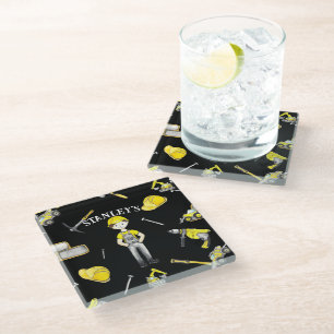 Cute Yellow Construction Truck Dump Name Glass Coaster