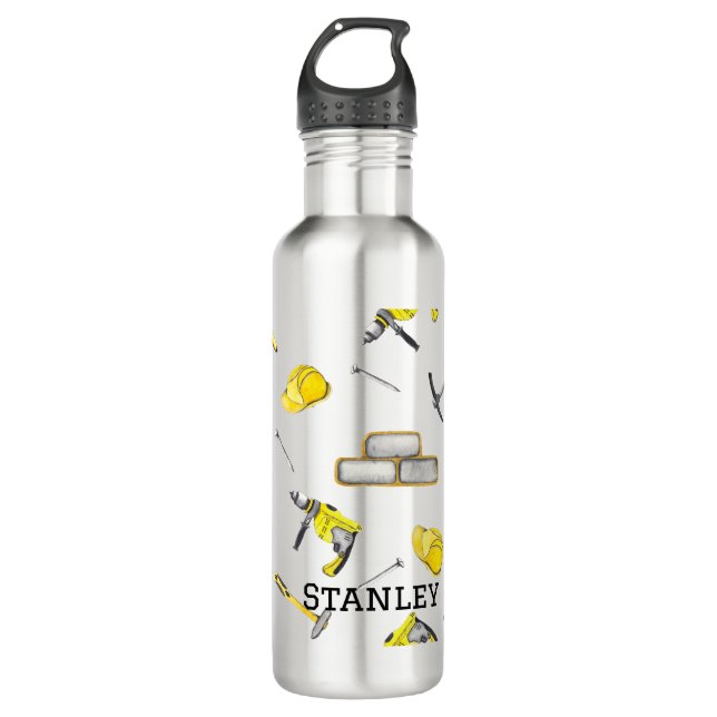 Cute Yellow Construction Truck Dump Pattern 710 Ml Water Bottle (Front)