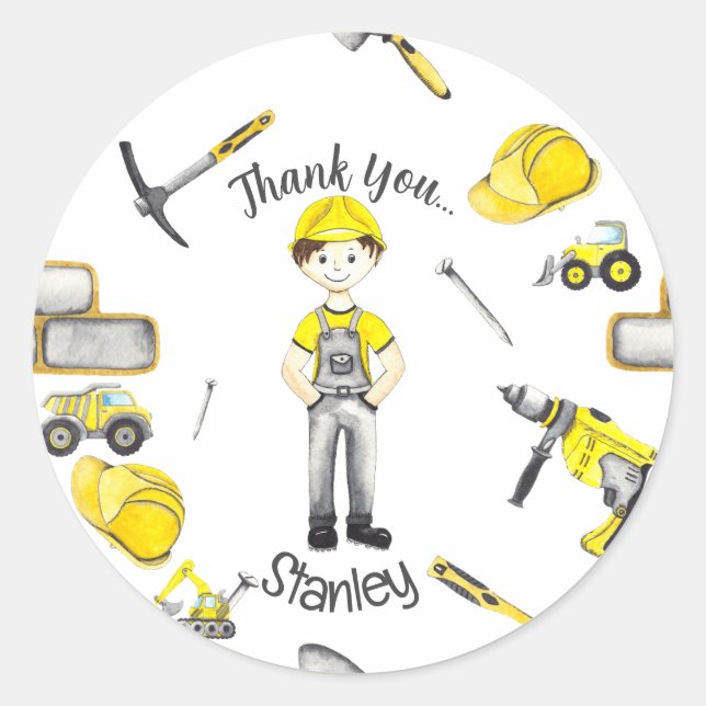 Cute Yellow Construction Truck Dump Pattern Classic Round Sticker (Front)