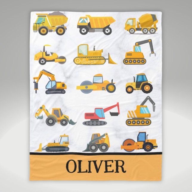 Cute Yellow Construction Vehicles  Fleece Blanket (Creator Uploaded)