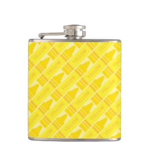 Cute Yellow Crayon Artsy Pattern Hip Flask