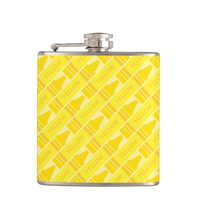 Cute Yellow Crayon Artsy Pattern Hip Flask (Front)