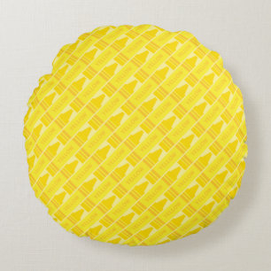Cute Yellow Crayon Artsy Pattern Round Cushion