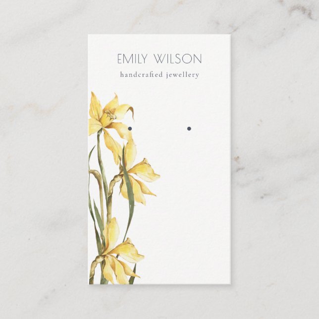 Cute Yellow Daffodil Floral Stud Earring Display Business Card (Front)
