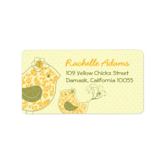 Cute Yellow Damask Mummy & Baby Bird Chic Address Label