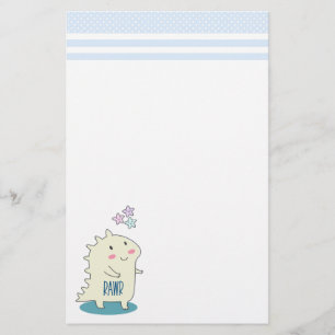 Cute Yellow Dino with Happy Stars Stationery