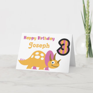 Cute Yellow Dinosaur 3rd Birthday Card