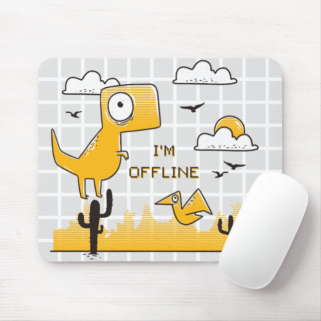 Cute Yellow Dinosaur "I'M OFFLINE" Grid Mouse Pad (With Mouse)