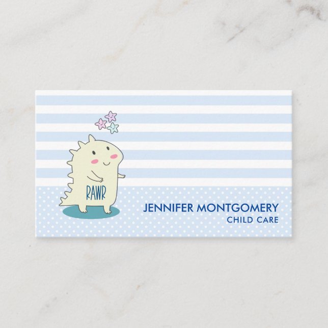 Cute Yellow Dinosaur with Happy Stars Business Card (Front)