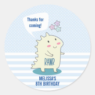 Cute Yellow Dinosaur with Happy Stars Thank You Classic Round Sticker