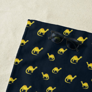 Cute yellow dinosaurs pattern on blue beach towel