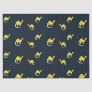 Cute yellow dinosaurs pattern on blue tissue paper